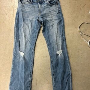 Lucky Brand Distressed Straight Leg Jeans – Size 28x29 (Raw Hem)
